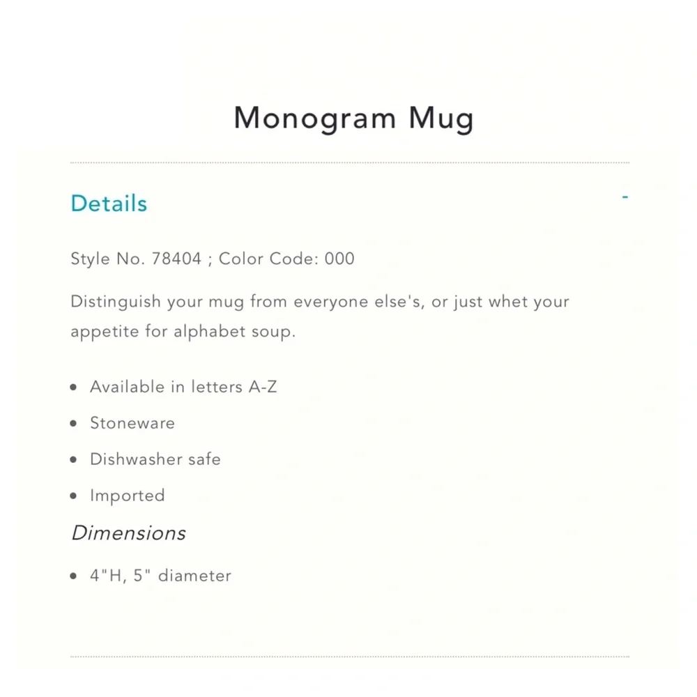 Anthropologie Monogram Mug